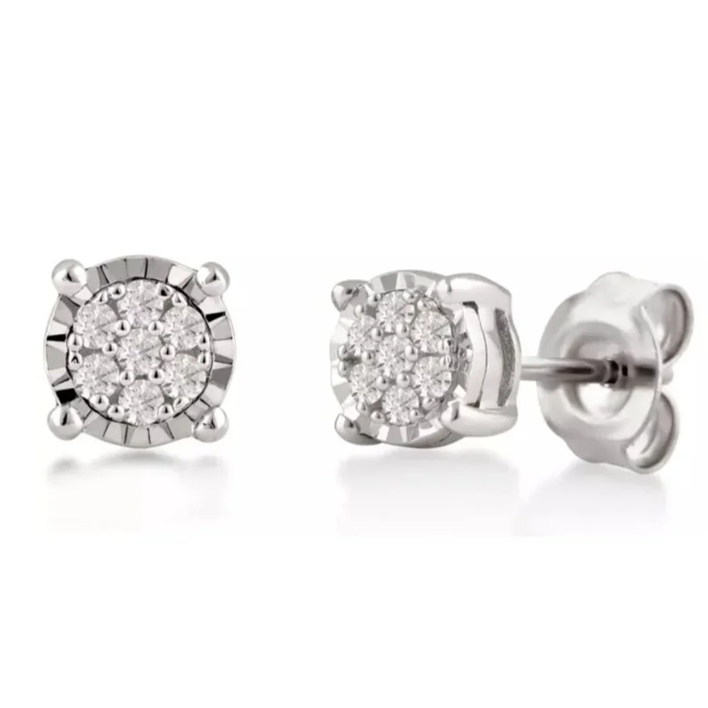 1/4CTTW Diamond Cluster Stud Earrings in 925 SS
