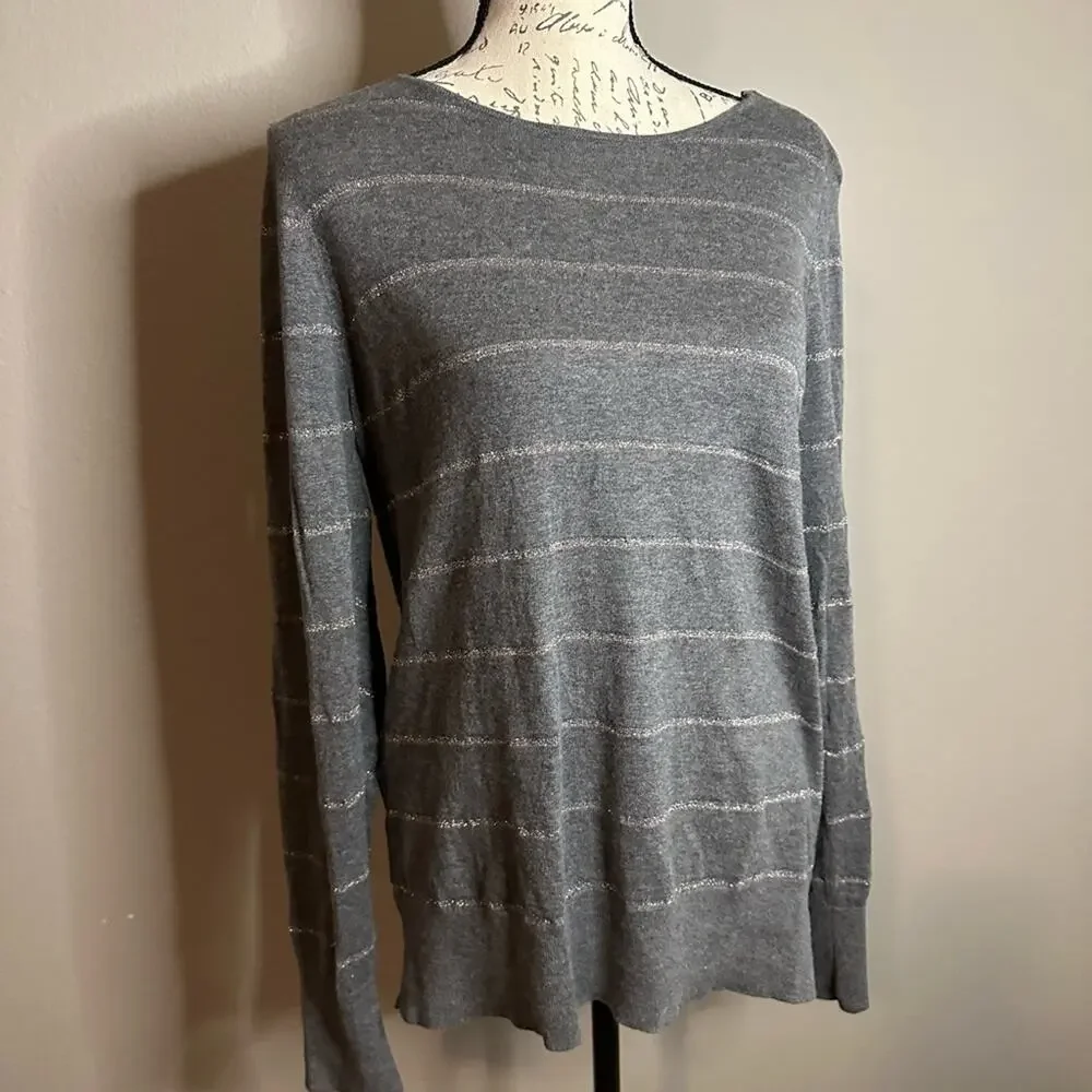 NWOT LOFT Sparkle Striped Gray Long Sleeves Knit Top Size XL women’s Shirt