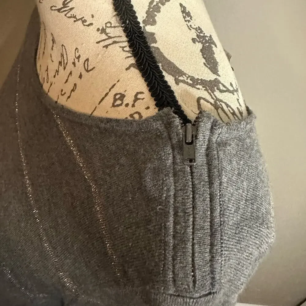 NWOT LOFT Sparkle Striped Gray Long Sleeves Knit Top Size XL women’s Shirt