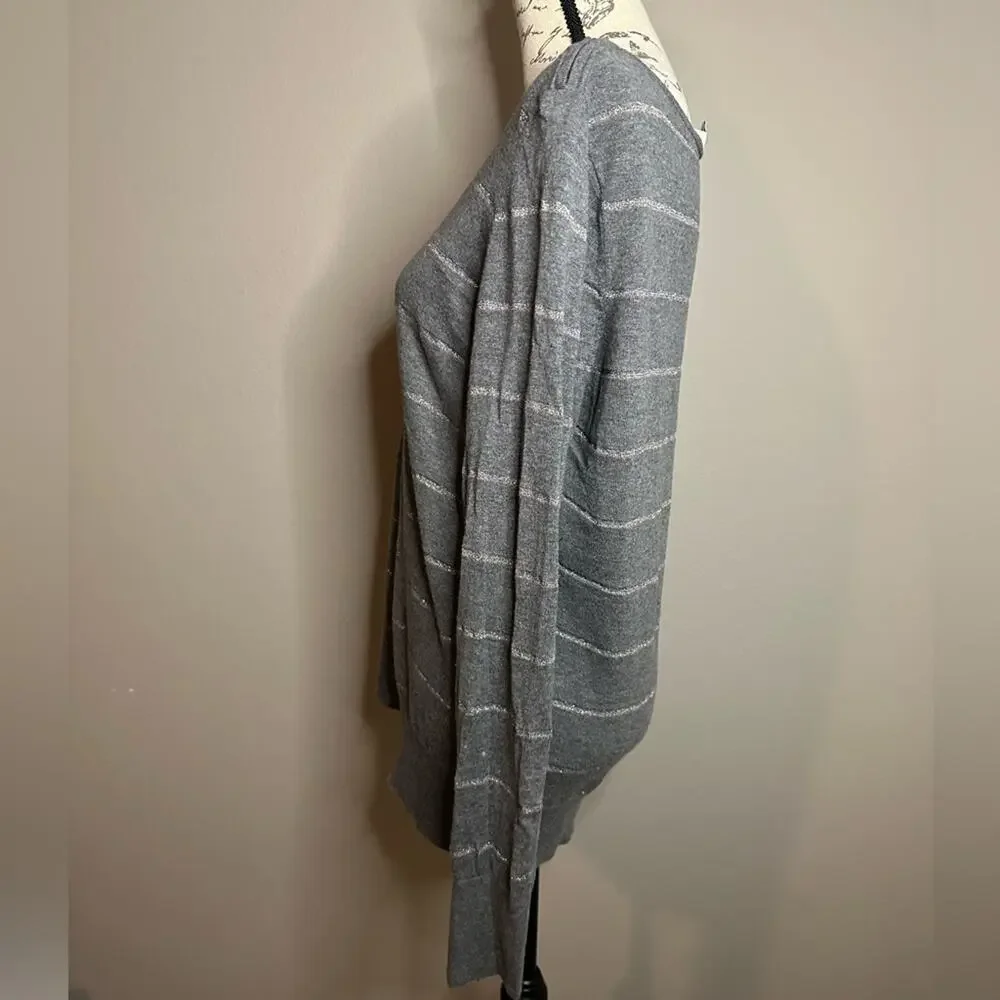 NWOT LOFT Sparkle Striped Gray Long Sleeves Knit Top Size XL women’s Shirt