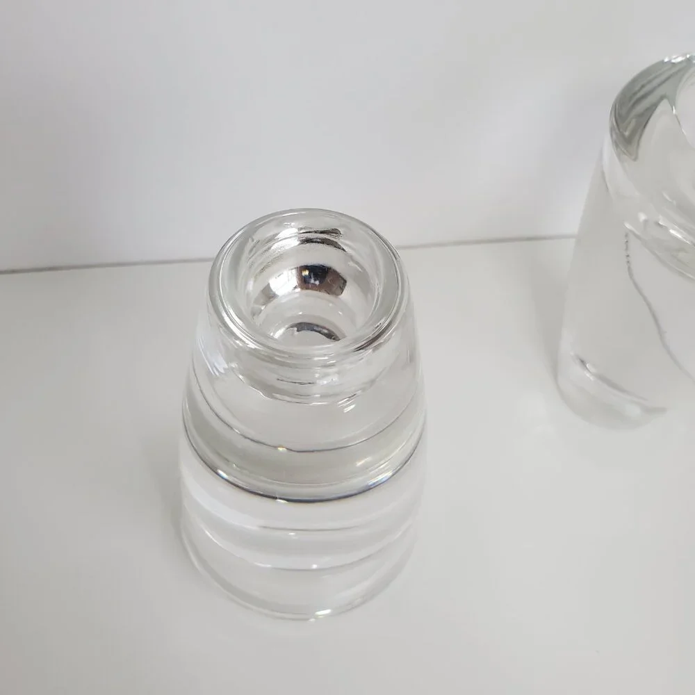 Pair of Crate & Barrel Duo Tall Candle Holders Glass Reversible Taper or Votive