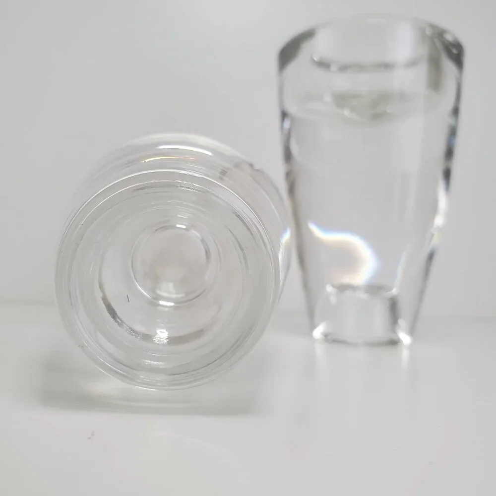 Pair of Crate & Barrel Duo Tall Candle Holders Glass Reversible Taper or Votive