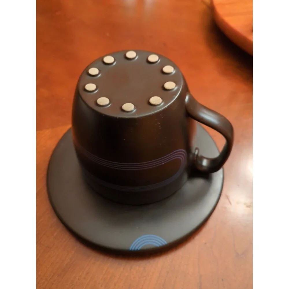 IKEA Record Coffee Cup Saucer Black & Blue 7
