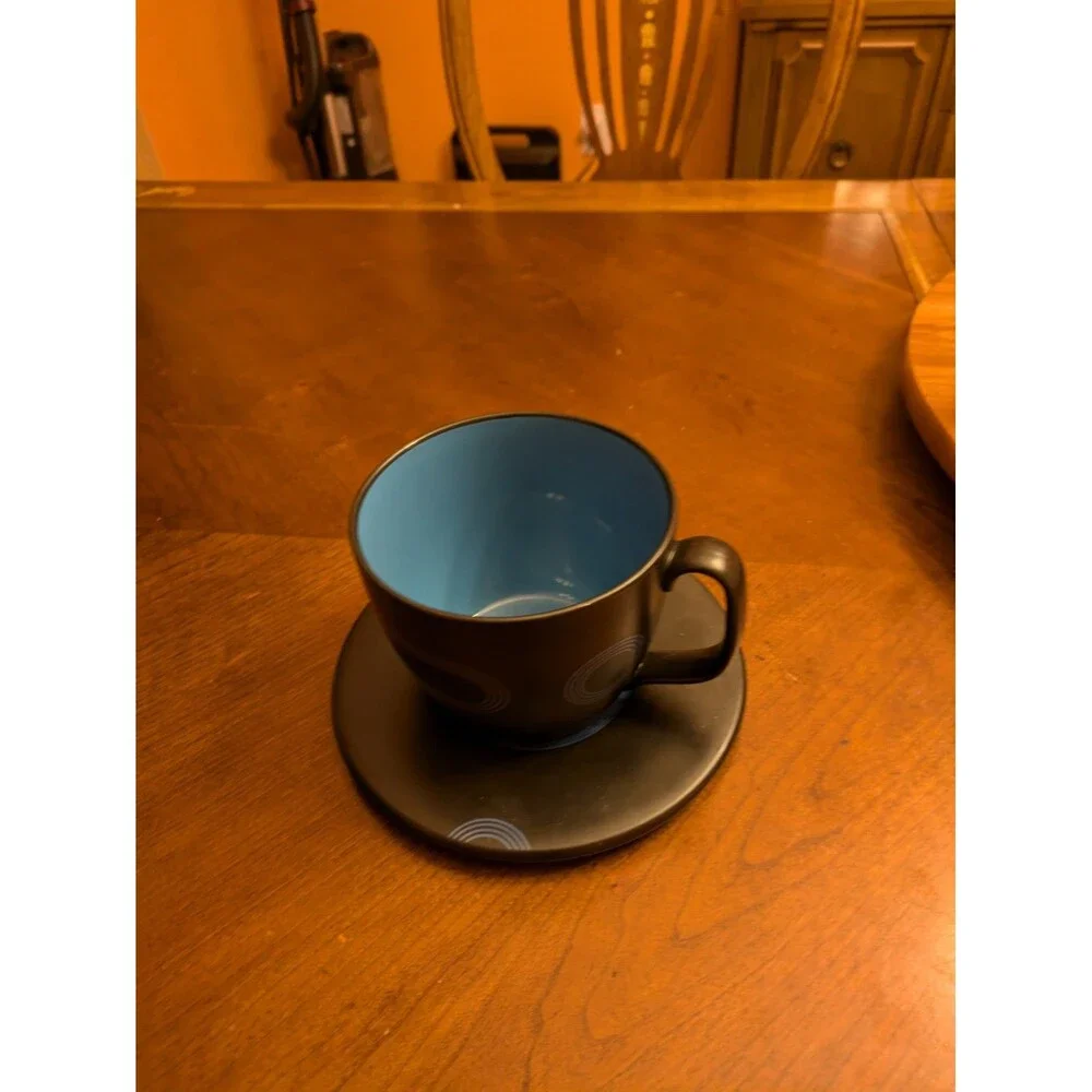IKEA Record Coffee Cup Saucer Black & Blue 7