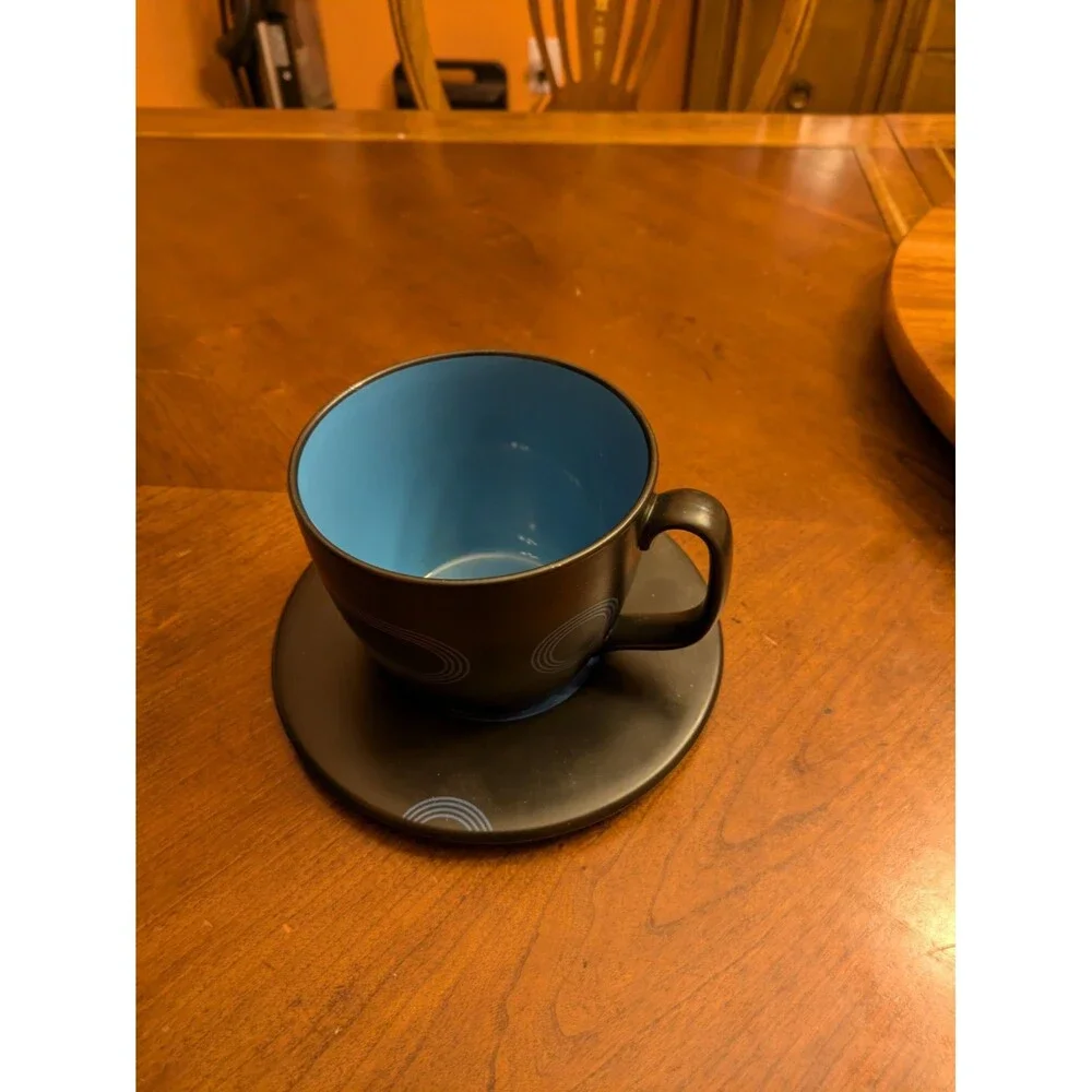 IKEA Record Coffee Cup Saucer Black & Blue 7