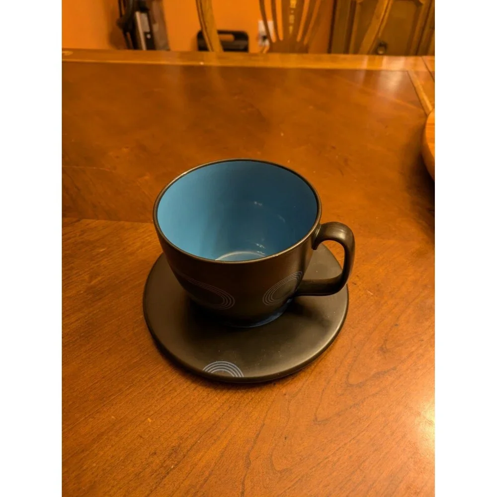 IKEA Record Coffee Cup Saucer Black & Blue 7