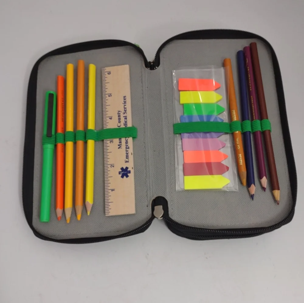 Beckman of Norway Large 3 Section Capacity Pencil Case Multi-Slot Pencil Pouch