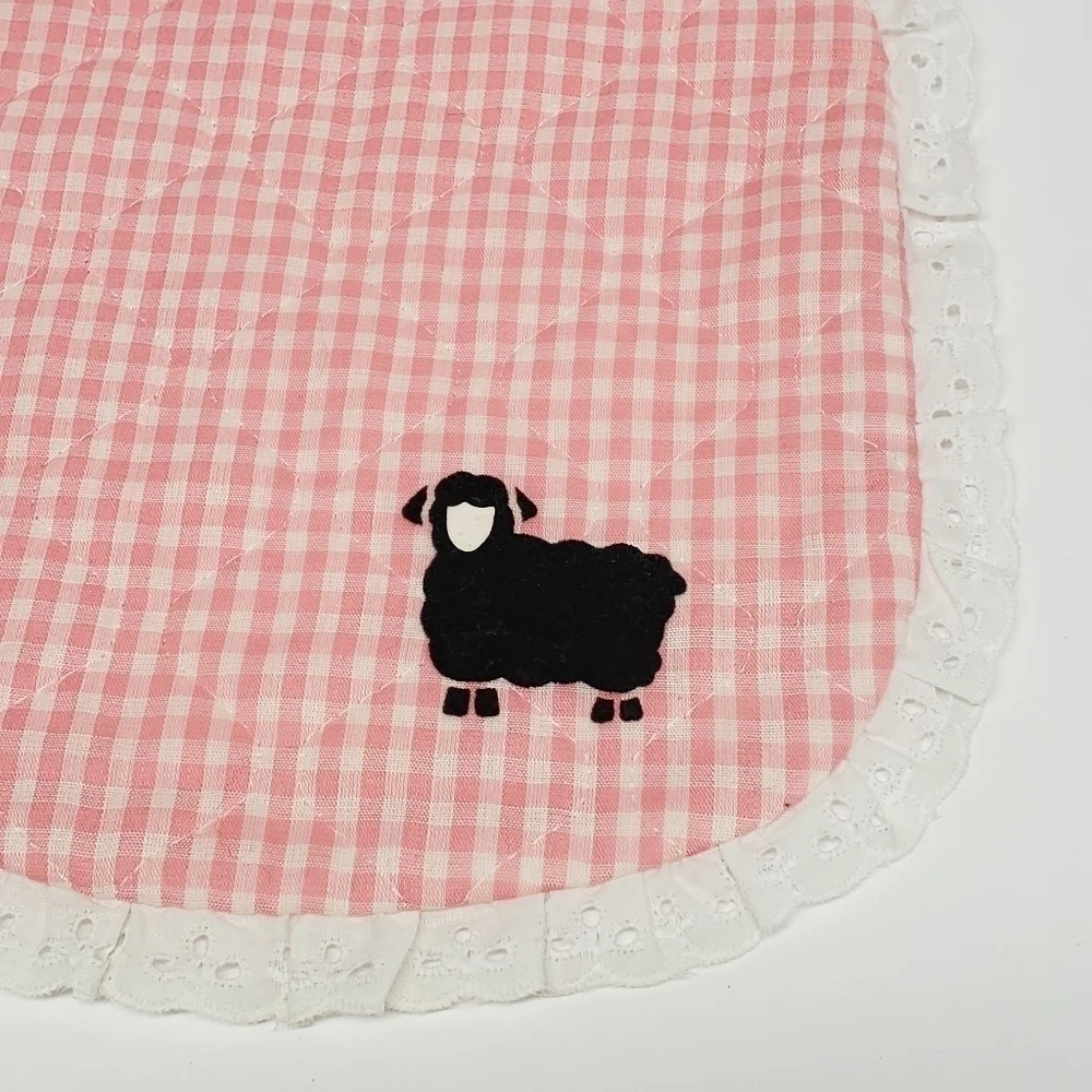 Pink White 8x10 Gingham Black Sheep Quilted Baby Bib