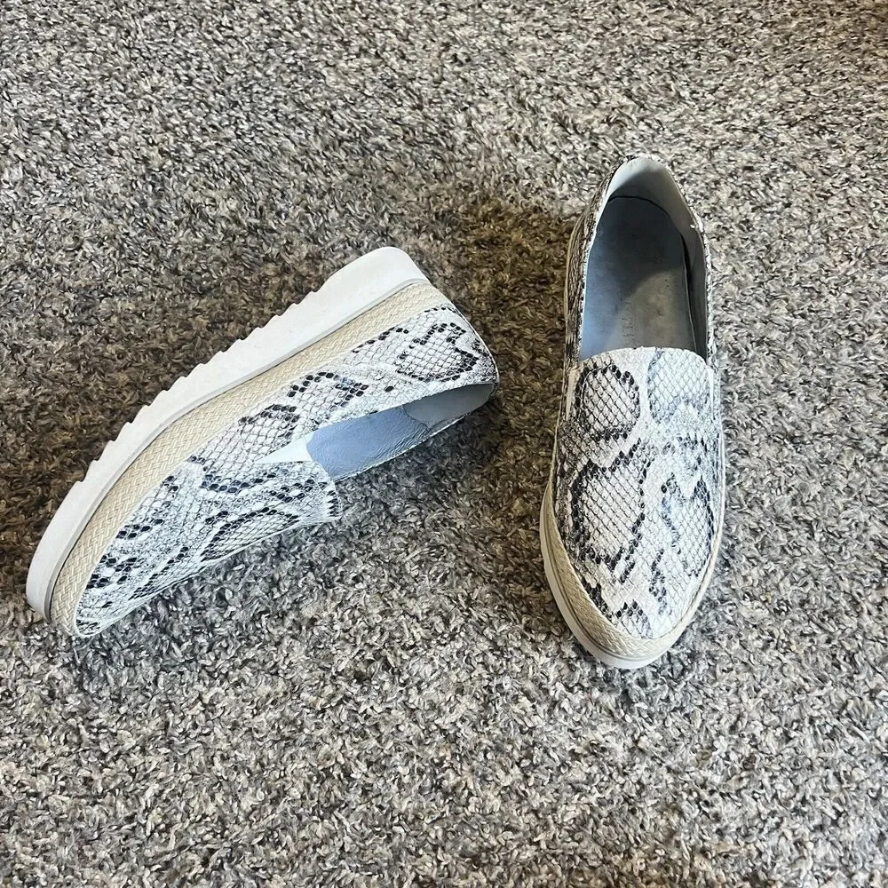 DONALD PLINER Finni Sz 8 Leather Espadrille Loafer Shoe Platform Snake Skin