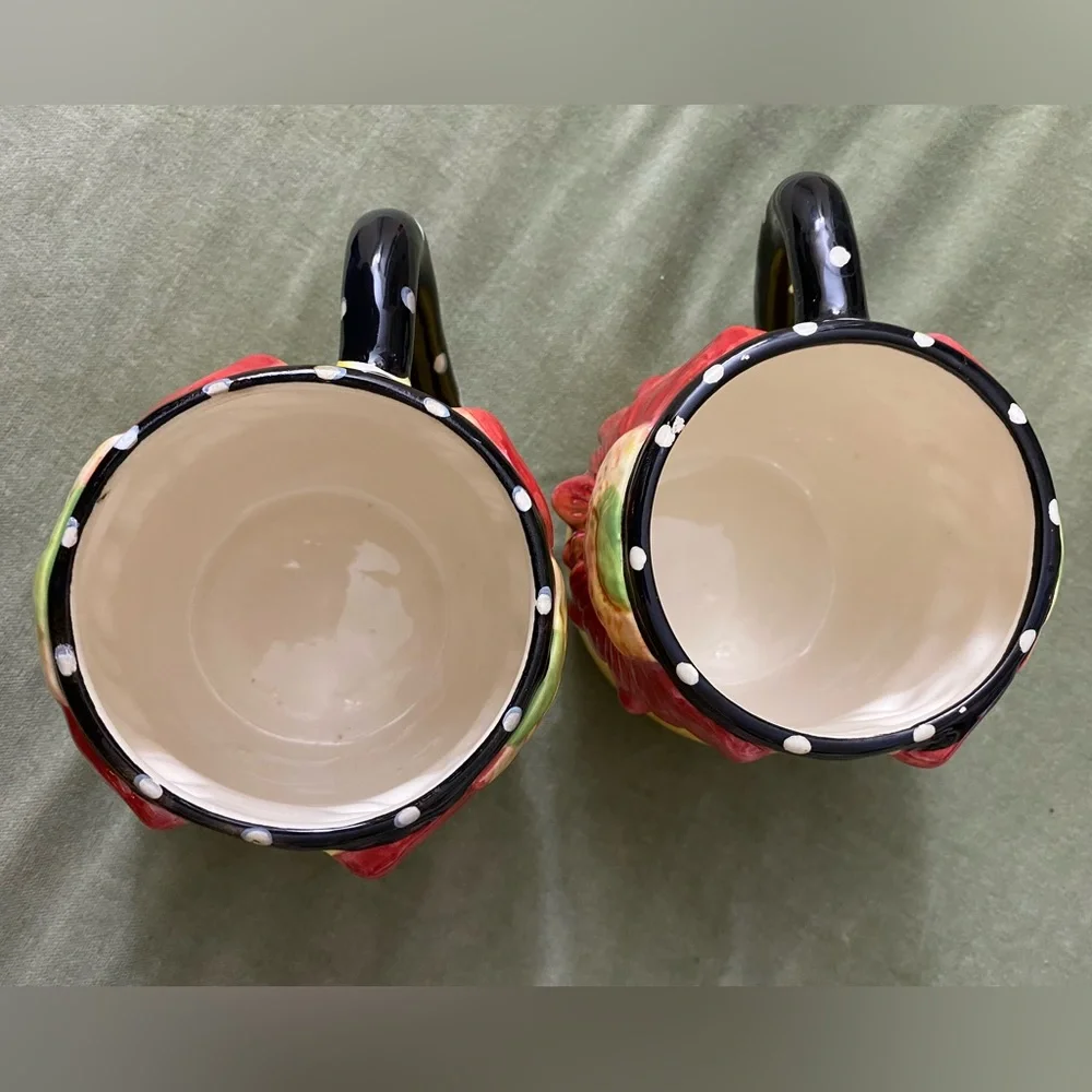 Pier 1 Imports mugs cup large checkered polka dot Sunflower lot of 3 UBM
