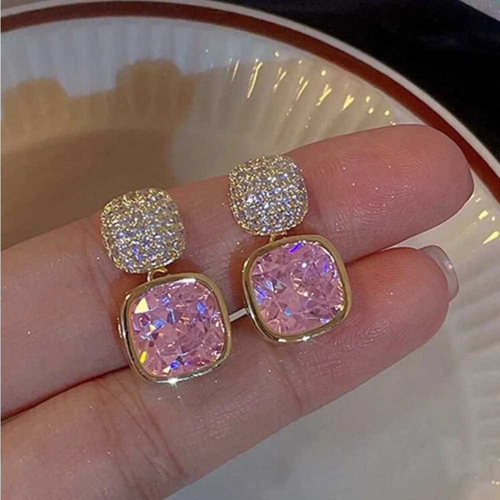 Pink and Gold Crystal Stud Earrings