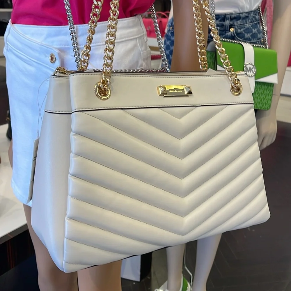 Michael Kors Whitney Medium Quilted Tote Shoulder Bag  Light Cream  NWT
