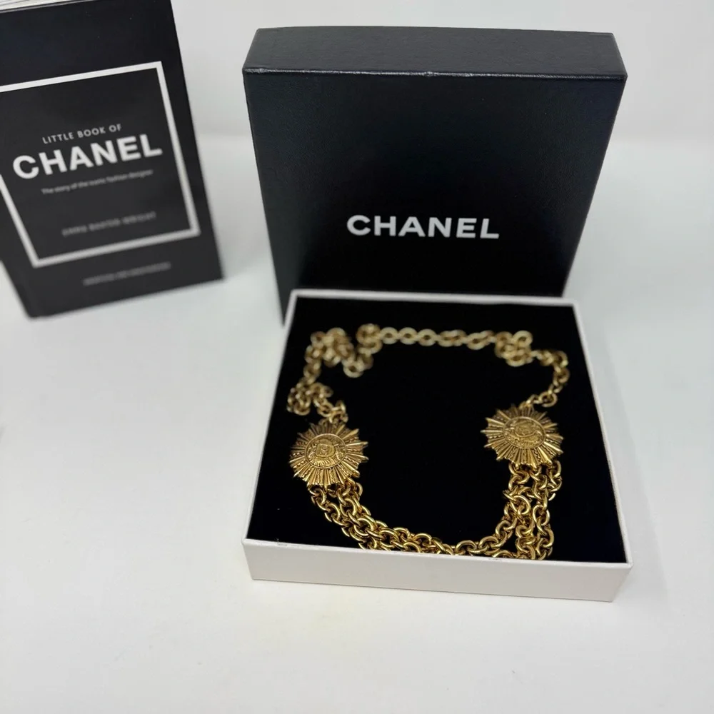💯Authentic CHANEL Medaillon Belt Chain Necklace Double Sun Medallion