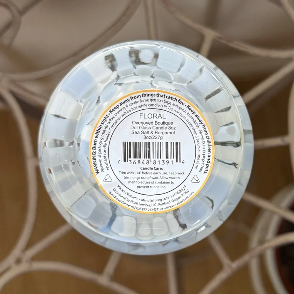 Glass Candle — Sea Salt & Bergamot - 8 Oz, Overjoyed Boutique