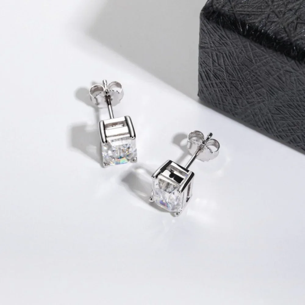 - Certified 4ct. t.w. Moissanite Diamond Emerald Cut Stud Earrings NEW