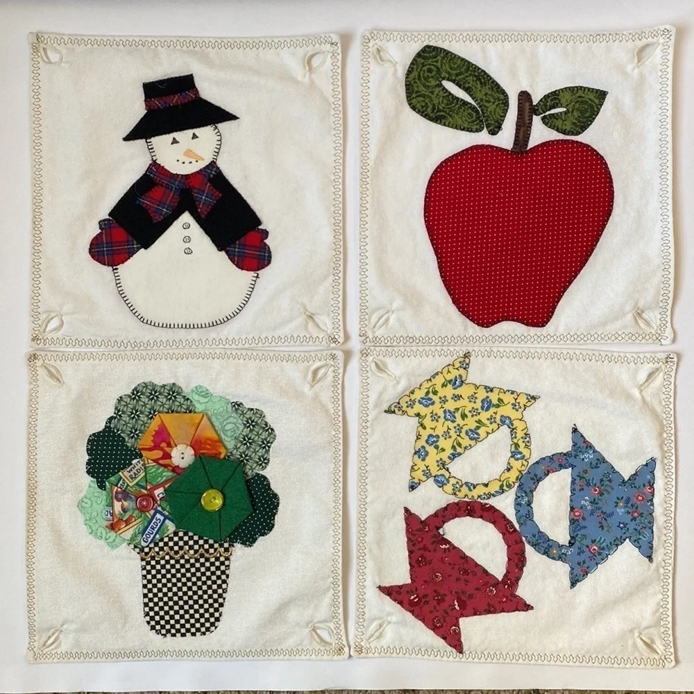 Vintage Handmade Pillow with Changing Felt Quilt Blocks Cottagcore Grannycore