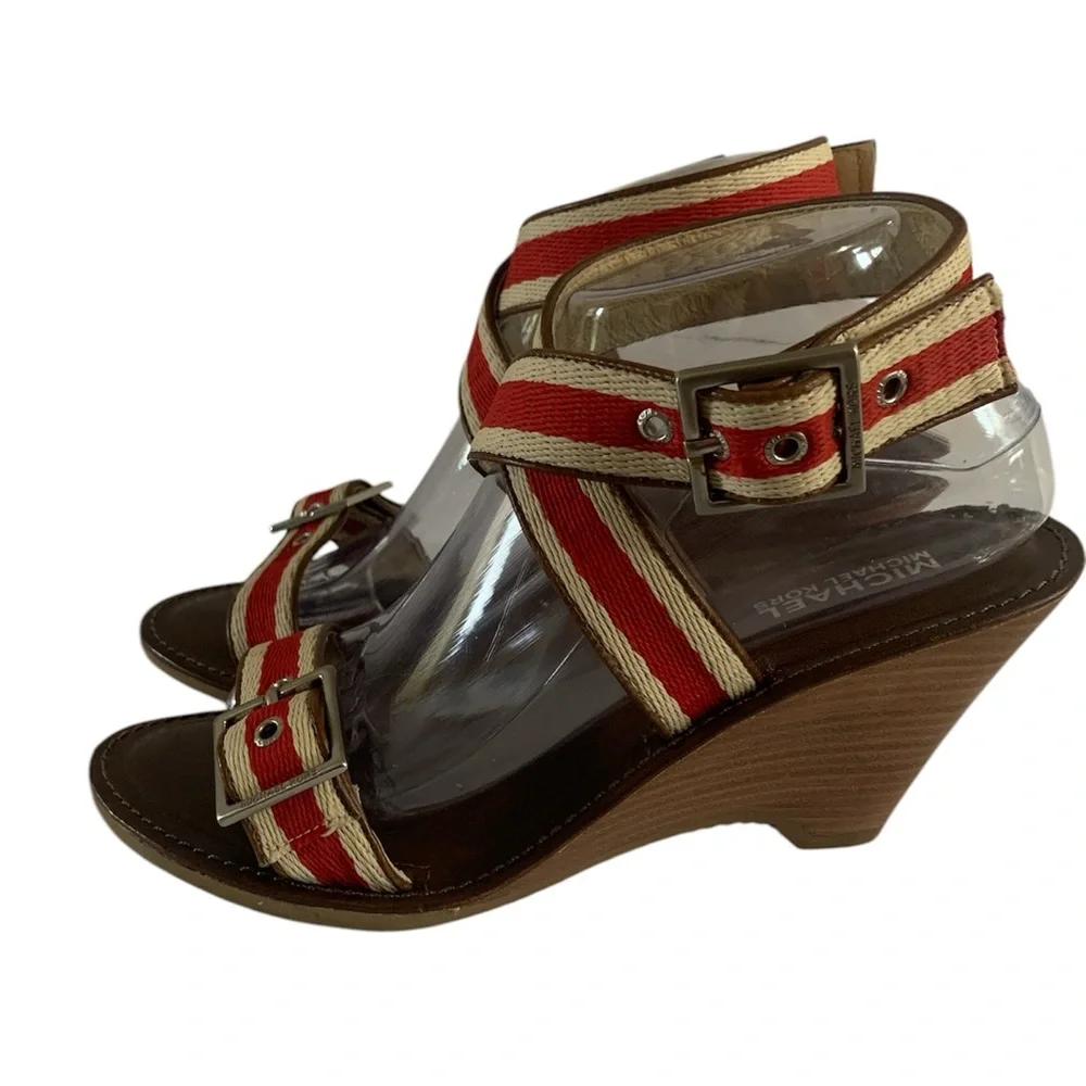 Michael Kors Red and Cream Crisscross Sandals with Ankle Strap 8.5