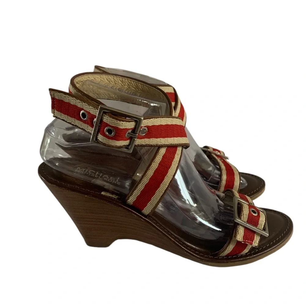 Michael Kors Red and Cream Crisscross Sandals with Ankle Strap 8.5