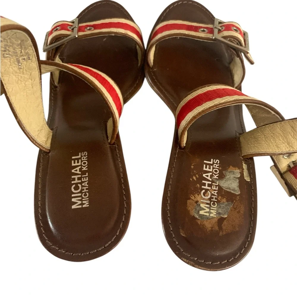 Michael Kors Red and Cream Crisscross Sandals with Ankle Strap 8.5