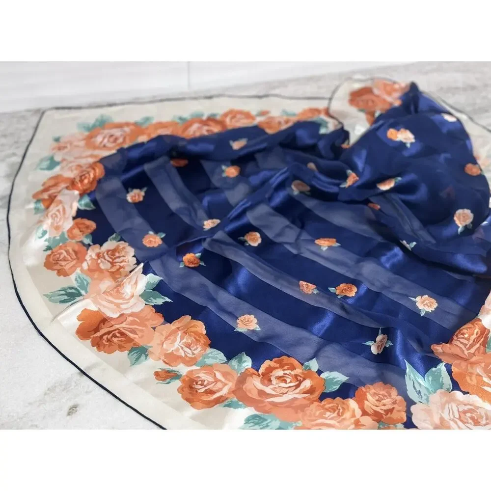 Auth Christian Dior Colorful Floral Stripe Silk Scarf 34 By 34