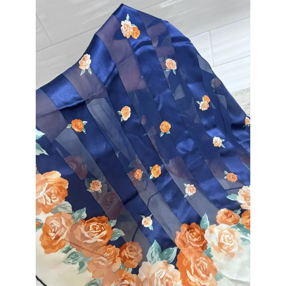 Auth Christian Dior Colorful Floral Stripe Silk Scarf 34 By 34