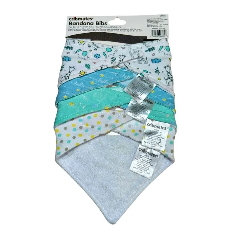 NEW Set of 4 Bandana Baby Drool Bibs Soft Cotton Polyester Blue Green Cribmates