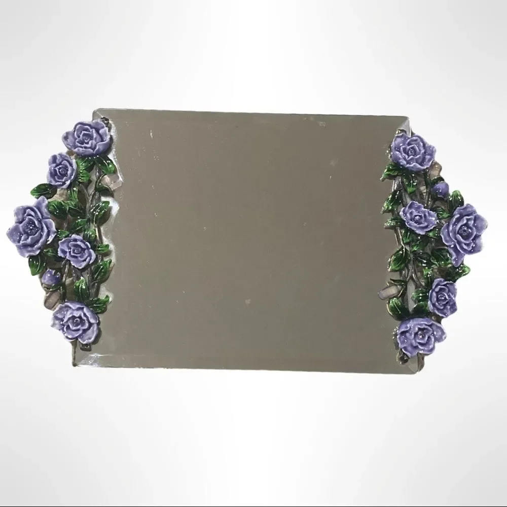 Beautiful Vintage Mirrored Tray with Purple Floral Ends