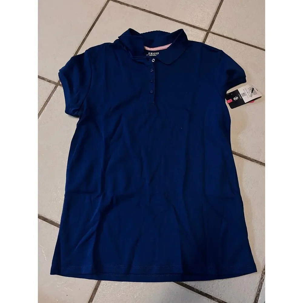 Izod Girls Blue 18.5 Polo Shirt School Approved * Scalloped Collar NWT