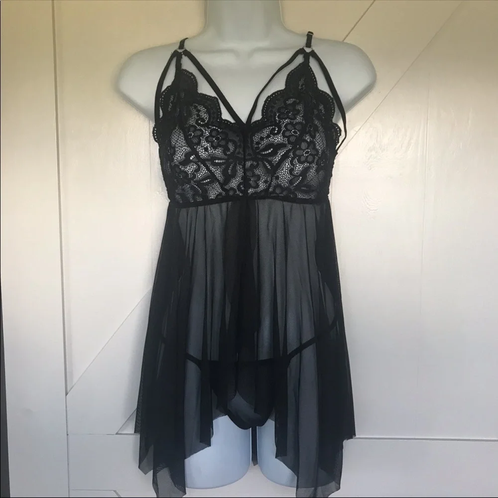 Black babydoll lingerie panty set