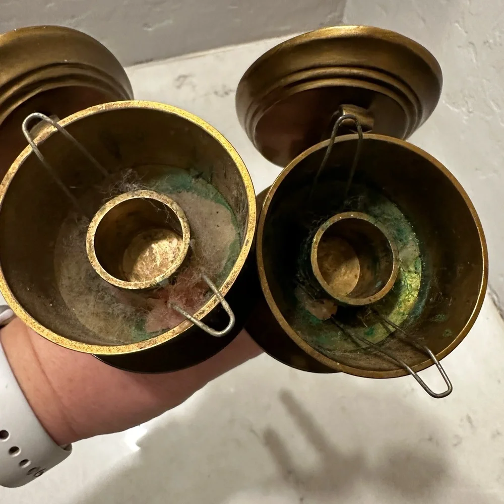 Vintage Dark Brown Brass Wall Sconces Candle Holders Oil Rubbed Bronze 1980’s