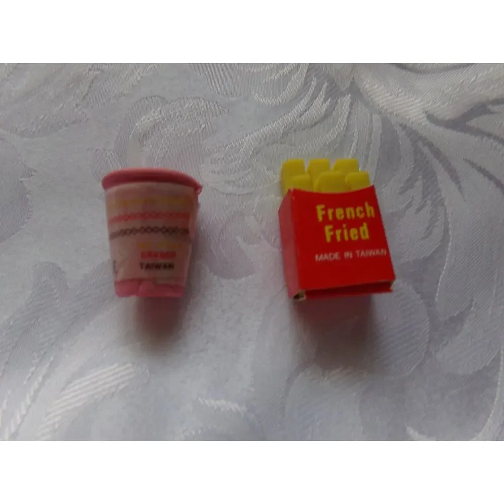 Vintage 1980s fries and shake eraser set‎