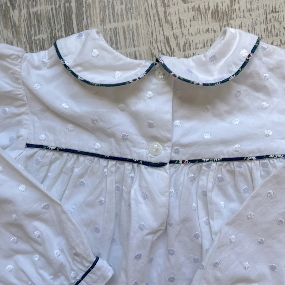 Alice Kathleen and Co Floral Long Sleeve White Swiss Dot Top Sz 4 Toddler