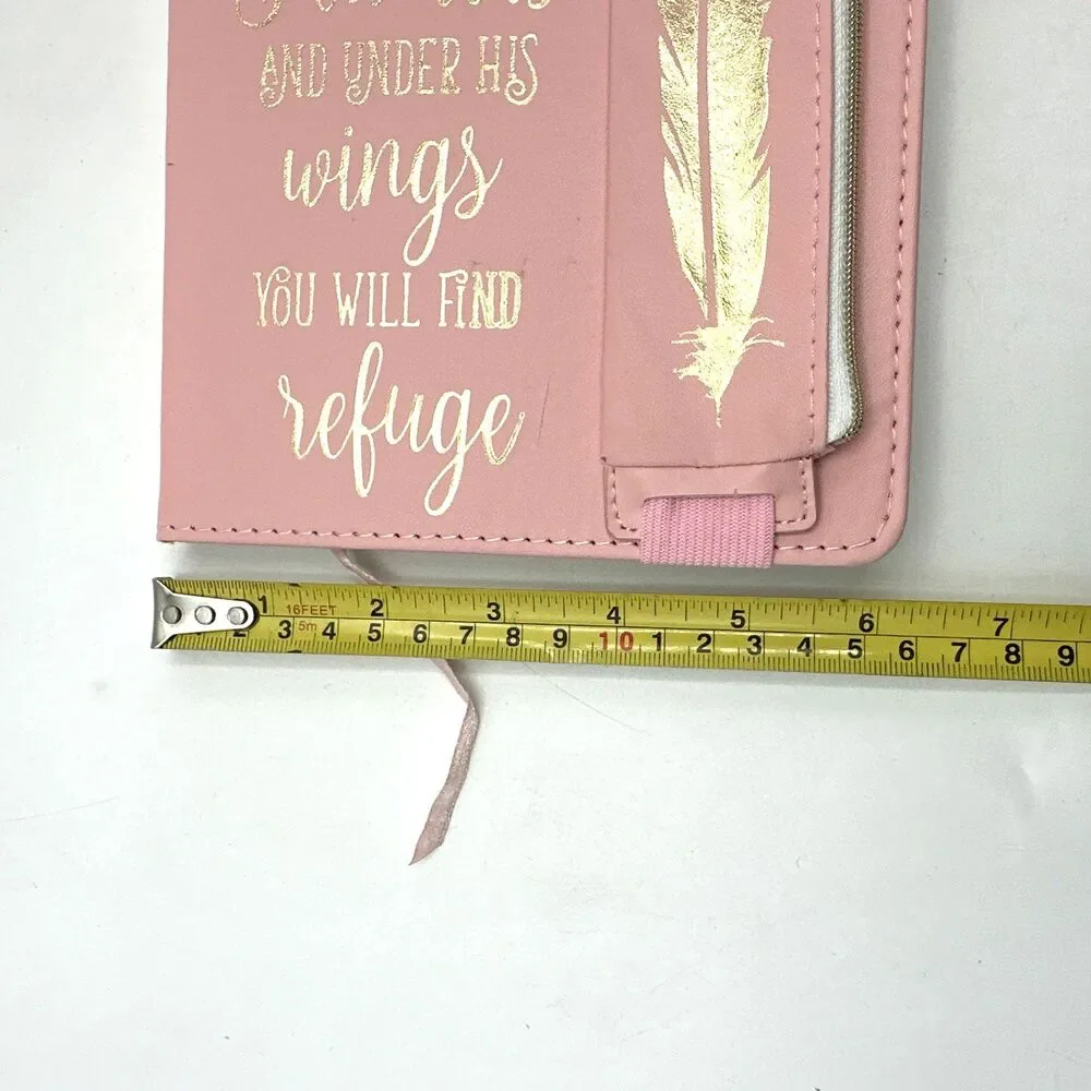 Faith Quote Feather Journal with attached Pencil Case PINK soft feel cover-NEW