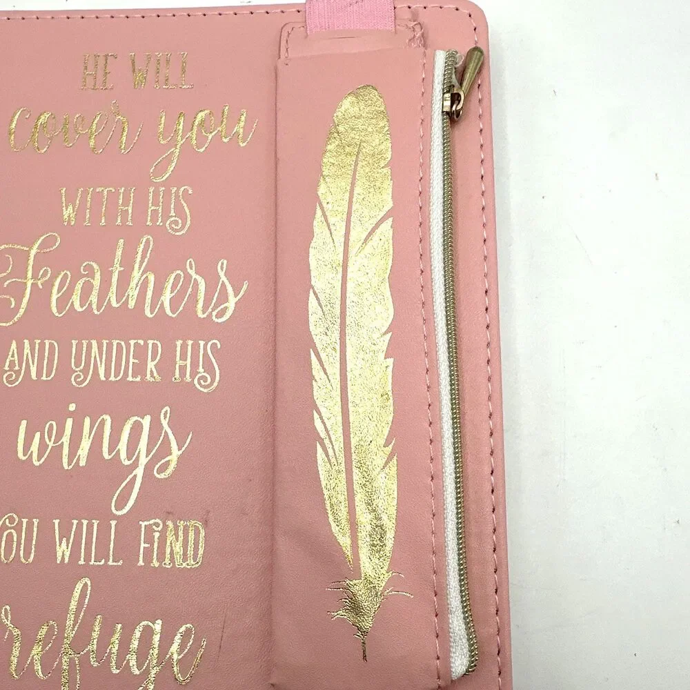 Faith Quote Feather Journal with attached Pencil Case PINK soft feel cover-NEW