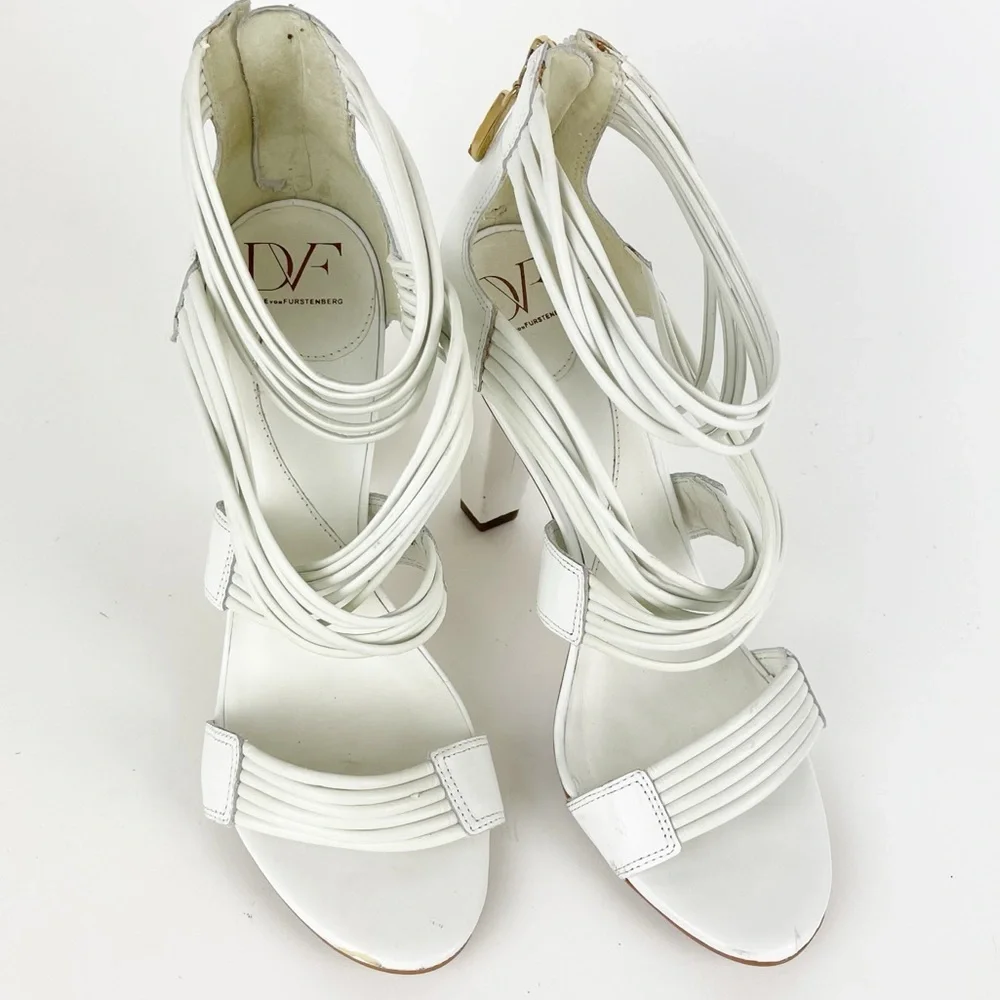Diane Von Furstenberg White Wrap Around Heeled Sandals Size 9