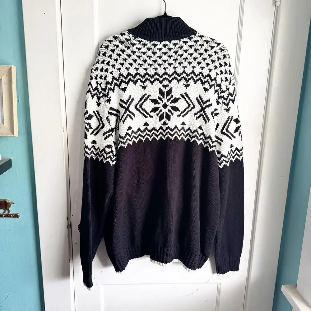 EXPRESS Men's Nordic Fair Isle Holiday Chunky Zip Sweater Cardigan Full Zip XXL