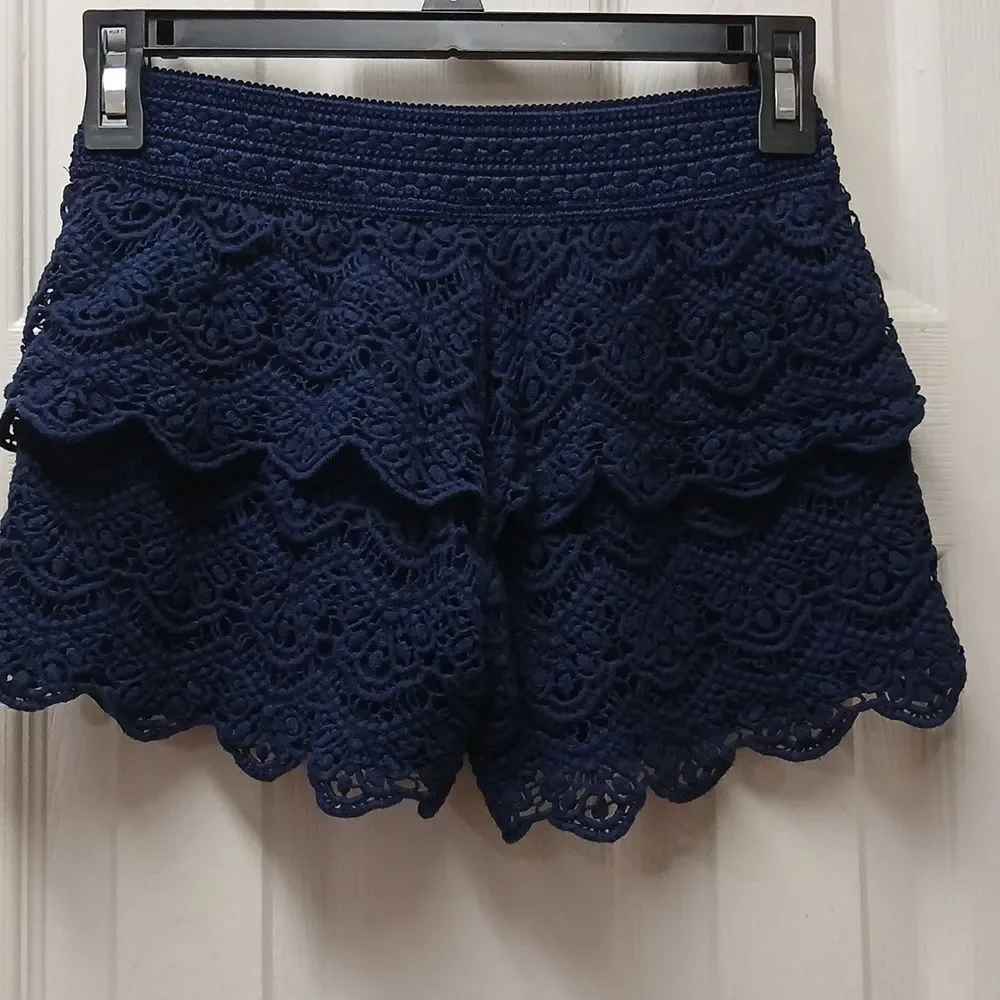 JUSTICE Girls Size 10 Crocheted Top/Lined Dress Shorts Navy Blue
