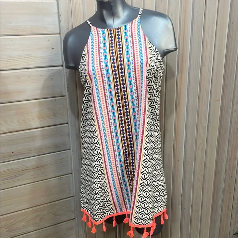 Black and White Halter Sundress Sleeveless Mini