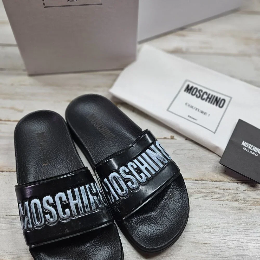 Moschino Couture Milano Logo Slides | Size 35 | Black | Made in Italy