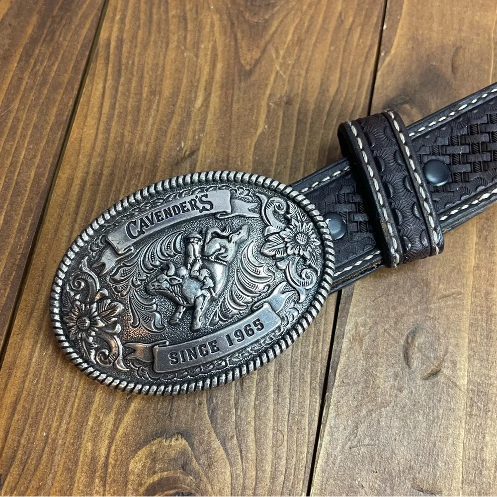 Cavenders kids western belt with bull rider buckle