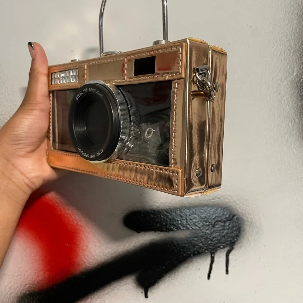 Gold Camera-Shaped Handbag