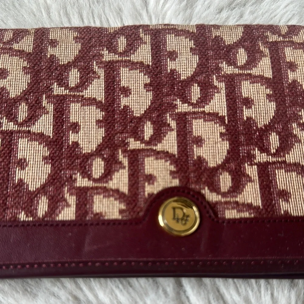 Dior Burgundy Wallet with Iconic Monogram Design