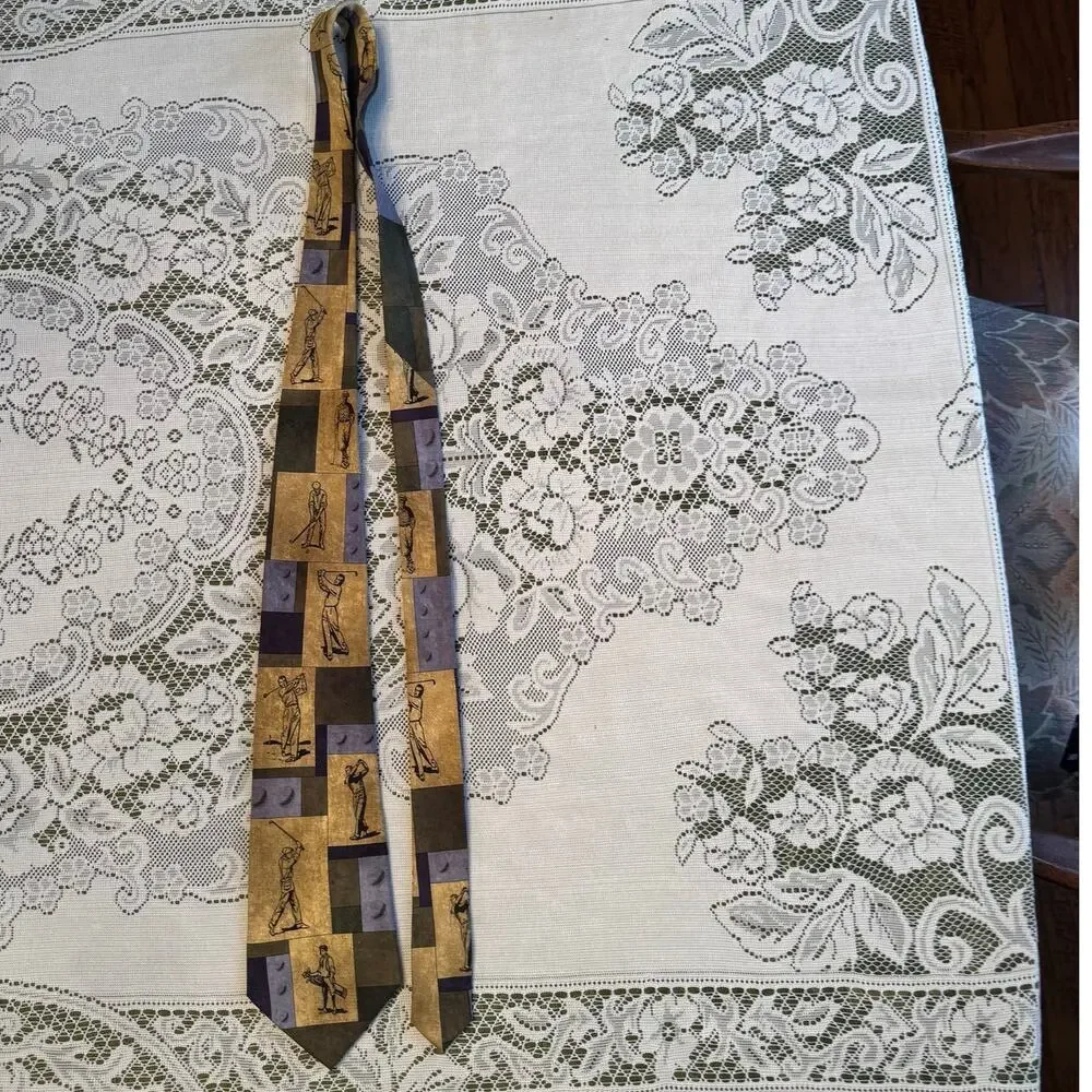 Men's Necktie Sport Golf Swing Golf Caddy Larson Brothers Ties 100% Silk 60