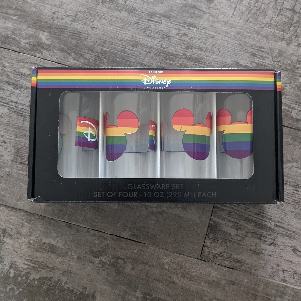 DISNEY Mickey Mouse Pride Rainbow Glassware Set of 4 - 10oz Each