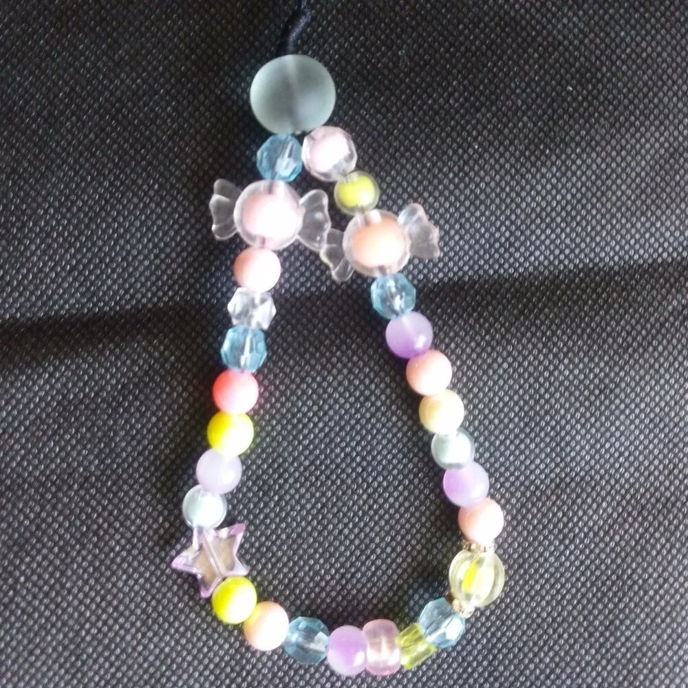 Beaded Phone Wrist Strap, Cellphone Lanyard Chain with Colorful Candy