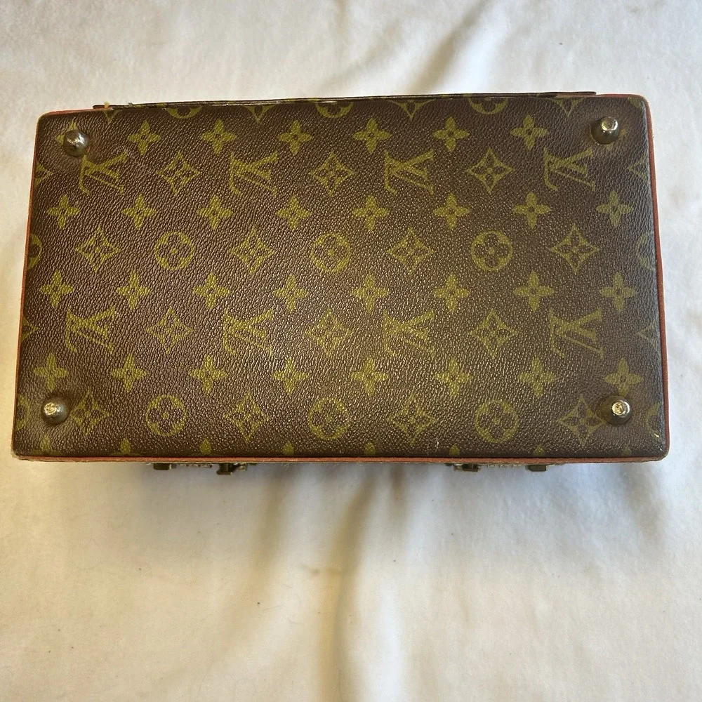 LOUIS VUITTON Vintage Monogram Cosmetic Box Trunk Bag Locks Handle Mirror