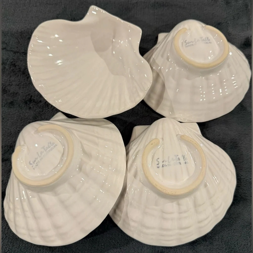 4 Sur La Table white, shell bowls. 5.5”