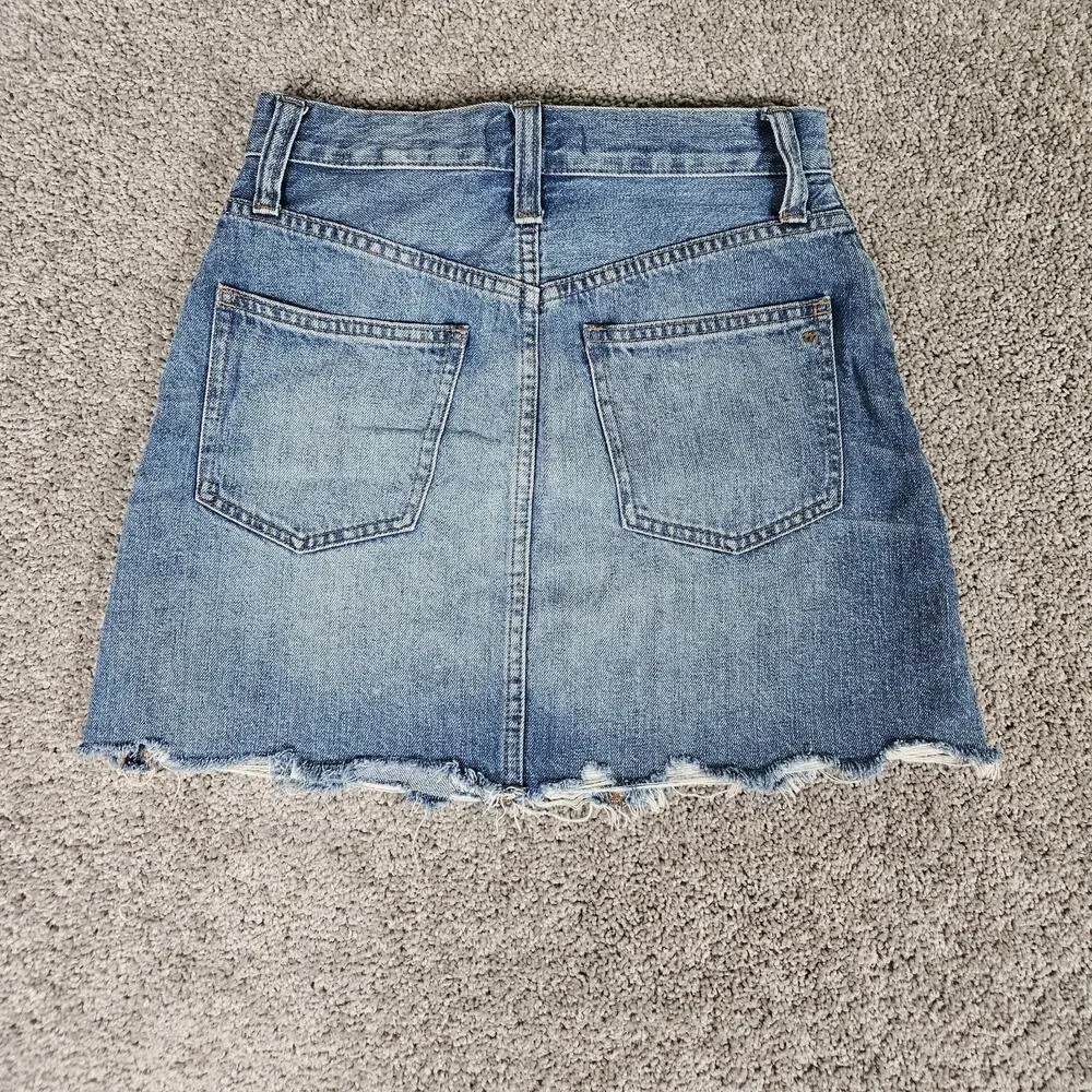 Madewell Mini Skirt Womens 25 Blue Rigid Denim A Line Distressed Boho Grunge