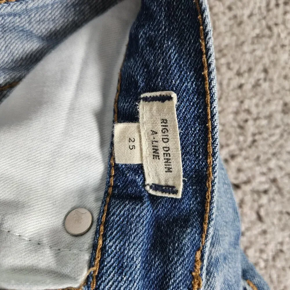 Madewell Mini Skirt Womens 25 Blue Rigid Denim A Line Distressed Boho Grunge