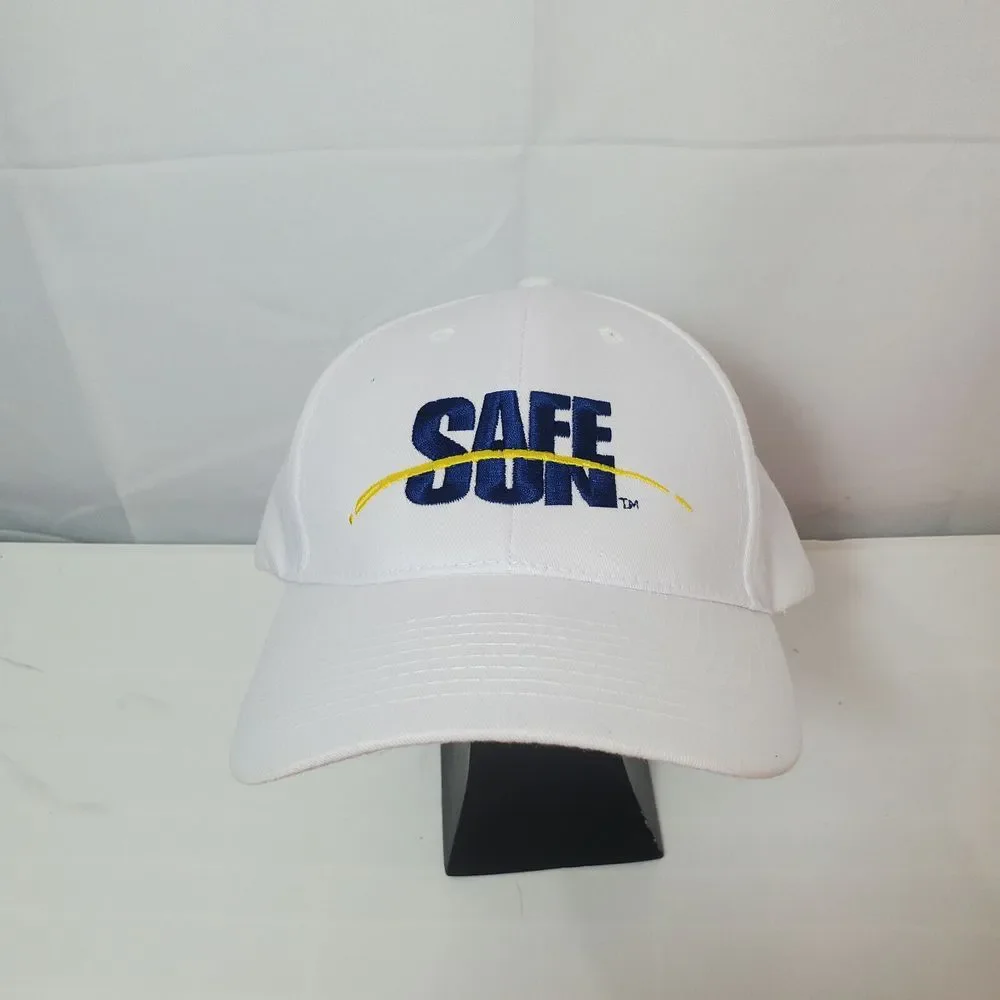 Safe Sun Hat Cap Strapback‎ White One Size Cotton Embroidered Beach Nissin Logo